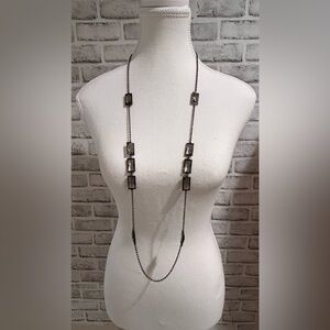 Alfani long black chain necklace with dark gray toned stones.​​​​​​​​